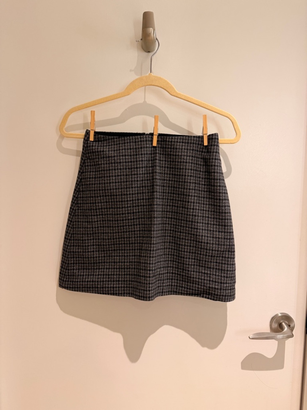 Dark Grey Houndstooth Wool Mini Skirt